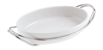 Sambonet New Living Serveerschaal met houder ovaal porselein 44 x 27 cm Tweedelig