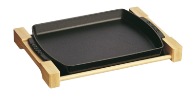 Staub Serving Serveerschaal Zwart Met Houten Houder 33 x 23 cm
