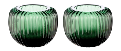 vtwonen Glass Theelichthouder Green 11 x 9 cm Set van 2